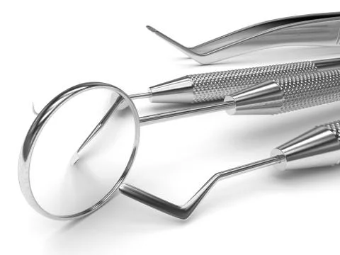 3d render of dental diagnostic instruments over white Stock Photos