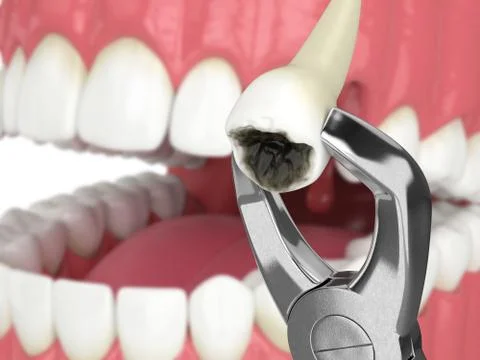 3d render of dental forceps with extracted tooth Stock Illustration