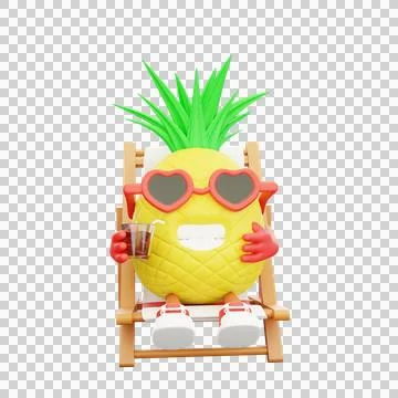 3D render design of a cute pineapple character for summer vacation Stock Illustration