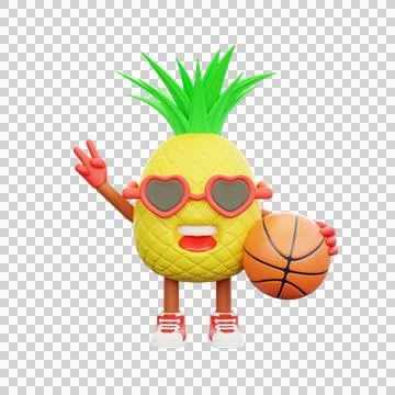 3D render design of a cute pineapple character for summer vacation Stock Illustration