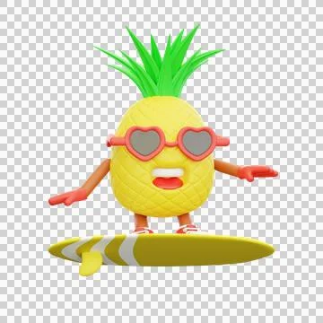 3D render design of a cute pineapple character for summer vacation Stock Illustration