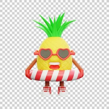 3D render design of a cute pineapple character for summer vacation Stock Illustration