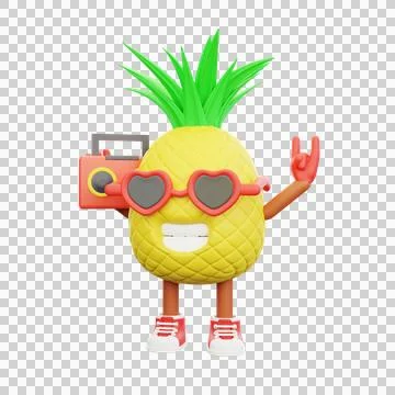 3D render design of a cute pineapple character for summer vacation Stock Illustration