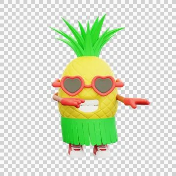 3D render design of a cute pineapple character for summer vacation Stock Illustration