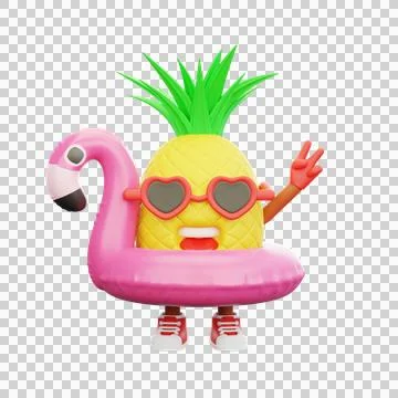 3D render design of a cute pineapple character for summer vacation Stock Illustration