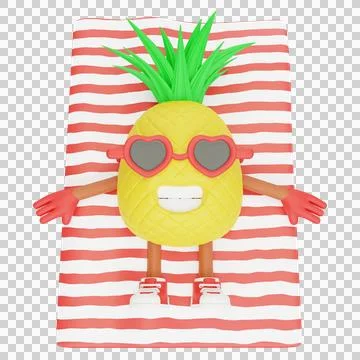 3D render design of a cute pineapple character for summer vacation Stock Illustration