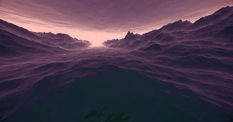 3d render design of a mountain with cloudy sky and foggy dramatic dark weather Stock Illustration