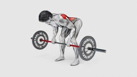 3d render design of muscular character with dimensional shadow deadlifting on Stock Footage 251096103