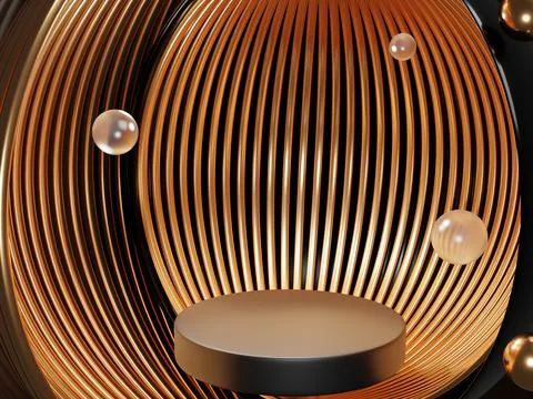 3d render design for a product stand. pattern in gold and black colors with g Stock Illustration