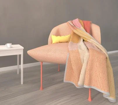3D render of a designer chair, with grey hand-painted wall Illustrazione stock