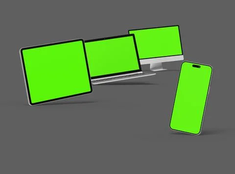 3d render of desktop, laptop, smartphone and tablet on a dark background Stock Illustration