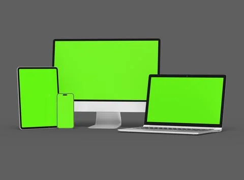 3d render of desktop, laptop, smartphone and tablet on a dark background Stock Illustration