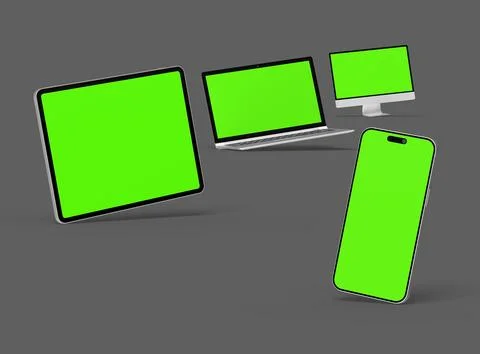 3d render of desktop, laptop, smartphone and tablet on a dark background Stock Illustration
