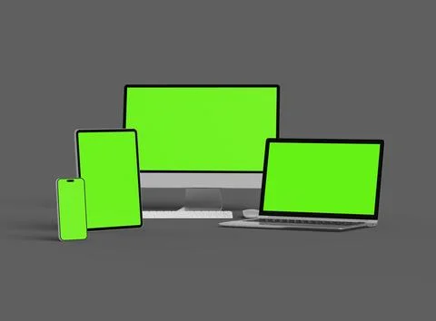 3d render of desktop, laptop, smartphone and tablet on a dark background 스톡 일러스트
