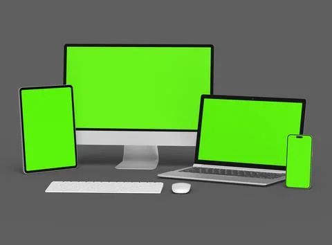 3d render of desktop, laptop, smartphone and tablet on a dark background 스톡 일러스트