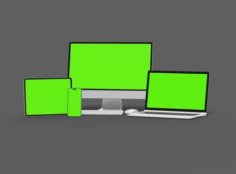 3d render of desktop, laptop, smartphone and tablet on a dark background Stock Illustration