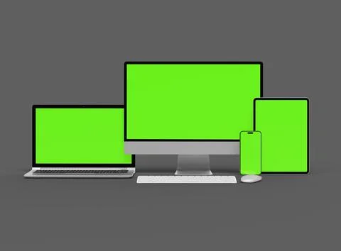 3d render of desktop, laptop, smartphone and tablet on a dark background Stock Illustration