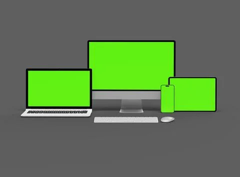 3d render of desktop, laptop, smartphone and tablet on a dark background Stock Illustration