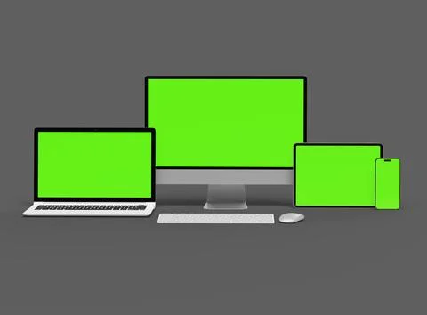 3d render of desktop, laptop, smartphone and tablet on a dark background Stock Illustration