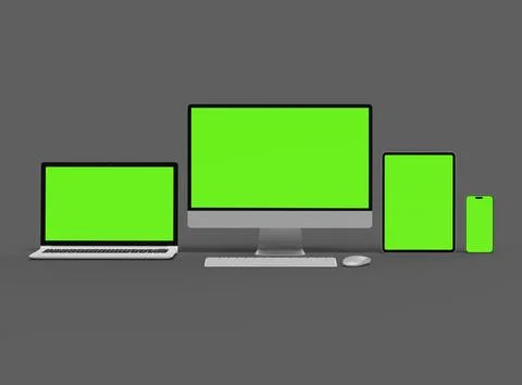 3d render of desktop, laptop, smartphone and tablet on a dark background Illustrazione stock