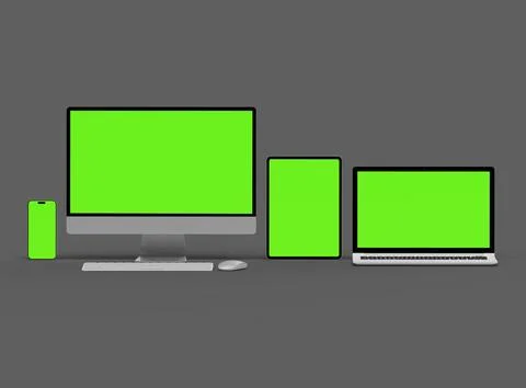 3d render of desktop, laptop, smartphone and tablet on a dark background Stock Illustration