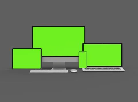 3d render of desktop, laptop, smartphone and tablet on a dark background Stock Illustration
