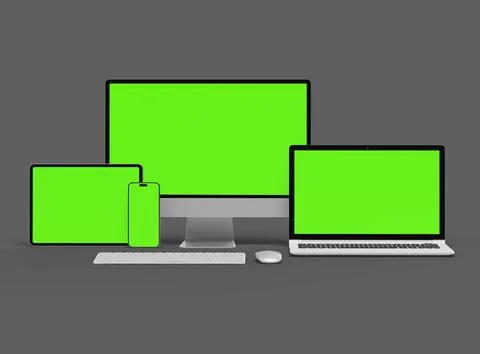 3d render of desktop, laptop, smartphone and tablet on a dark background Stock Illustration