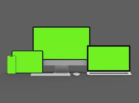 3d render of desktop, laptop, smartphone and tablet on a dark background Stock Illustration