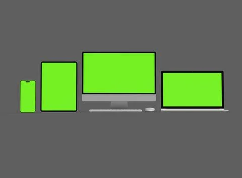 3d render of desktop, laptop, smartphone and tablet on a dark background Stock Illustration