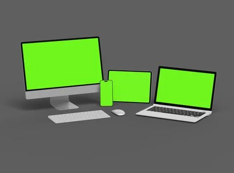 3d render of desktop, laptop, smartphone and tablet on a dark background Stock Illustration