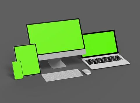 3d render of desktop, laptop, smartphone and tablet on a dark background 스톡 일러스트