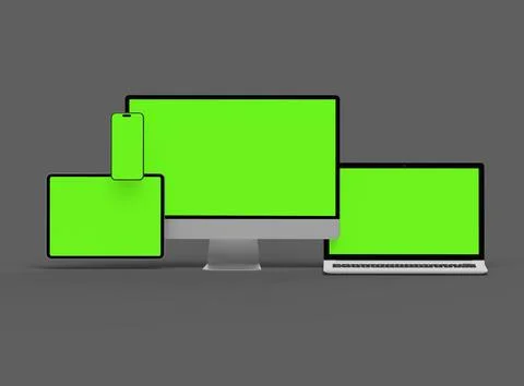 3d render of desktop, laptop, smartphone and tablet on a dark background 스톡 일러스트