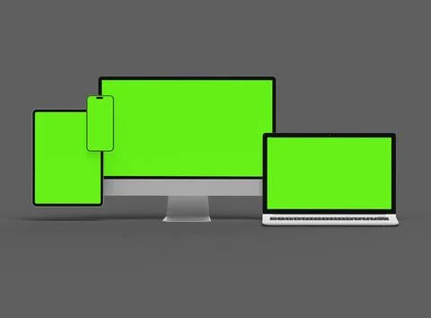 3d render of desktop, laptop, smartphone and tablet on a dark background Stock Illustration
