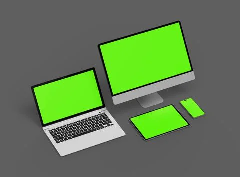 3d render of desktop, laptop, smartphone and tablet on a dark background Stock Illustration