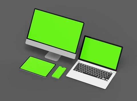 3d render of desktop, laptop, smartphone and tablet on a dark background Stock Illustration