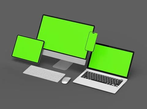 3d render of desktop, laptop, smartphone and tablet on a dark background Illustrazione stock