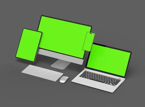3d render of desktop, laptop, smartphone and tablet on a dark background Stock Illustration
