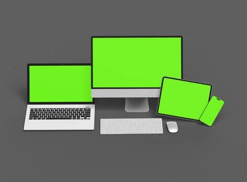 3d render of desktop, laptop, smartphone and tablet on a dark background Stock Illustration
