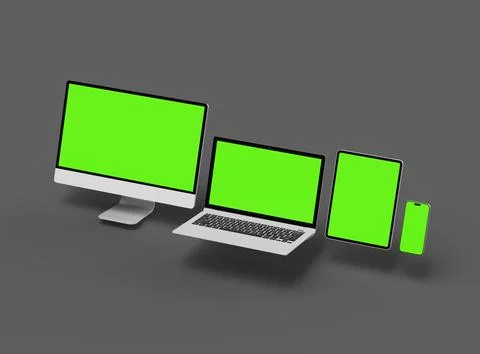3d render of desktop, laptop, smartphone and tablet on a dark background Stock Illustration