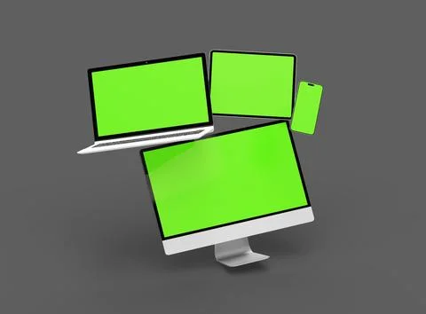3d render of desktop, laptop, smartphone and tablet on a dark background Stock Illustration