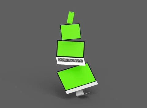 3d render of desktop, laptop, smartphone and tablet on a dark background Stock Illustration