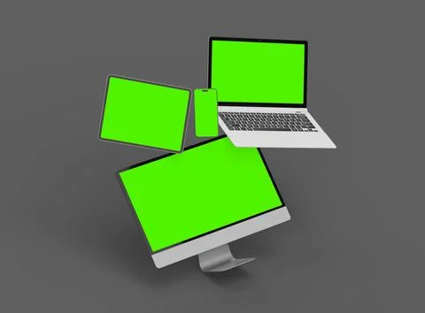 3d render of desktop, laptop, smartphone and tablet on a dark background Stock Illustration