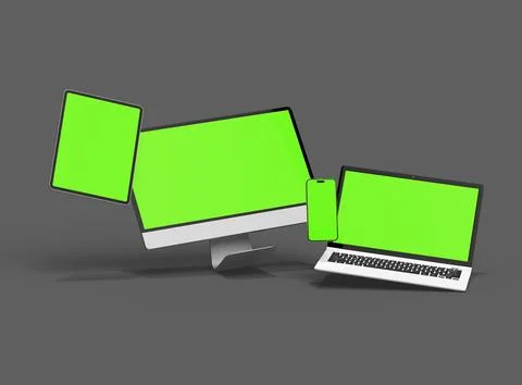 3d render of desktop, laptop, smartphone and tablet on a dark background Stock Illustration