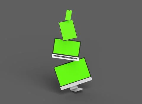 3d render of desktop, laptop, smartphone and tablet on a dark background Stock Illustration