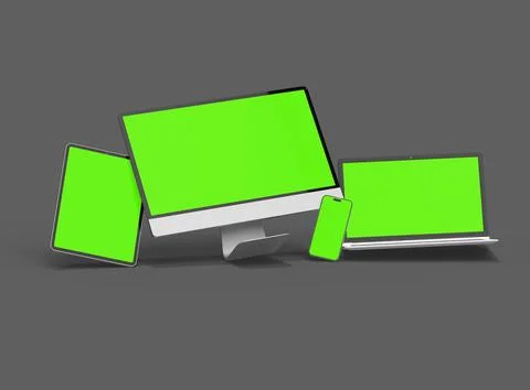 3d render of desktop, laptop, smartphone and tablet on a dark background Stock Illustration