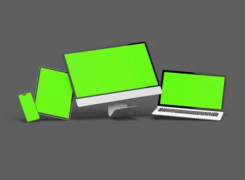 3d render of desktop, laptop, smartphone and tablet on a dark background Illustrazione stock