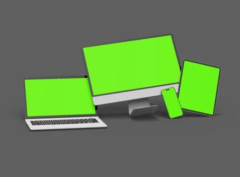 3d render of desktop, laptop, smartphone and tablet on a dark background Stock Illustration
