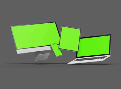 3d render of desktop, laptop, smartphone and tablet on a dark background 스톡 일러스트