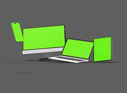 3d render of desktop, laptop, smartphone and tablet on a dark background Stock Illustration