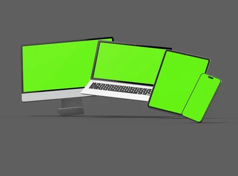 3d render of desktop, laptop, smartphone and tablet on a dark background Stock Illustration